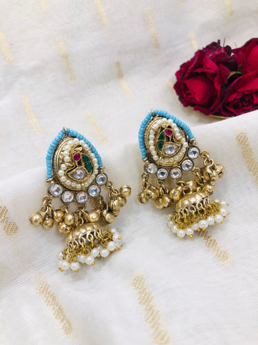 Blue Beads Jhumki Earrings